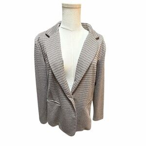 ICHI Women's Classic Brown and Tan Houndstooth Blazer  XXL